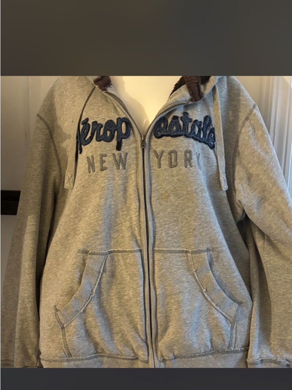 Aeropostale Gray Zip-Up Hoodie - New York Logo